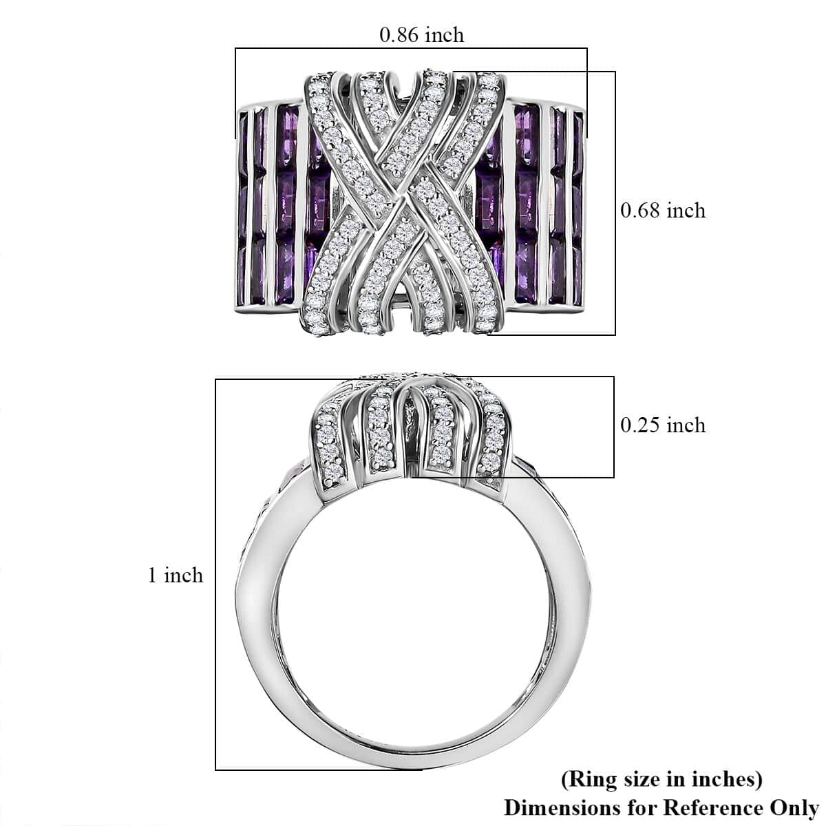 GP African Amethyst, White Zircon Ring in Rhodium Over Sterling Silver (Size 10.0) 3.85 ctw image number 5