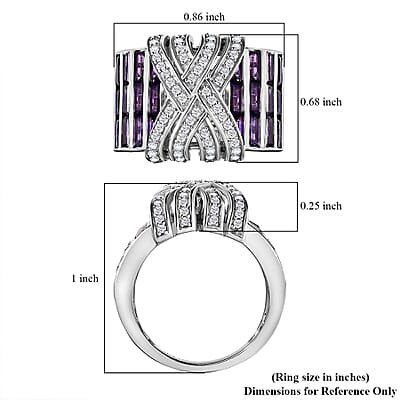 GP Royal Art Deco Collection African Amethyst and White Zircon 3.85 ctw Ring in Rhodium Over Sterling Silver (Size 10.0)