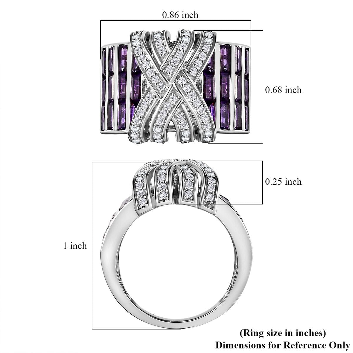 GP Royal Art Deco Collection African Amethyst and White Zircon 3.85 ctw Ring in Rhodium Over Sterling Silver (Size 8.0) image number 5