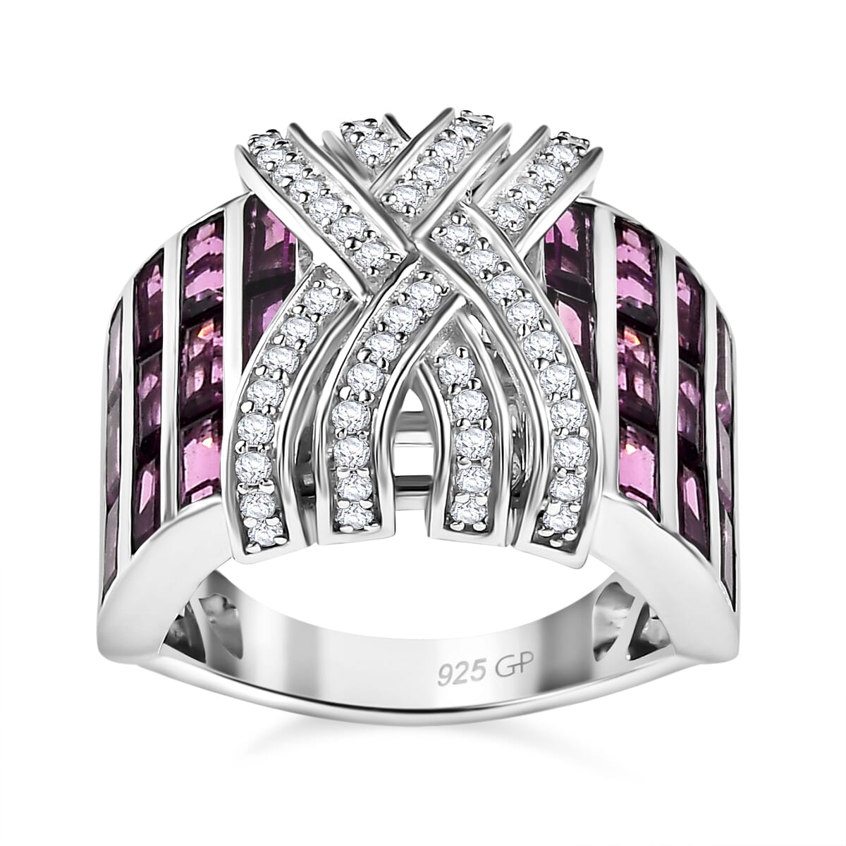 GP Royal Art Deco Collection Orissa Rhodolite Garnet and White Zircon 4.90 ctw Ring in Rhodium Over Sterling Silver (Size 6.0) image number 0