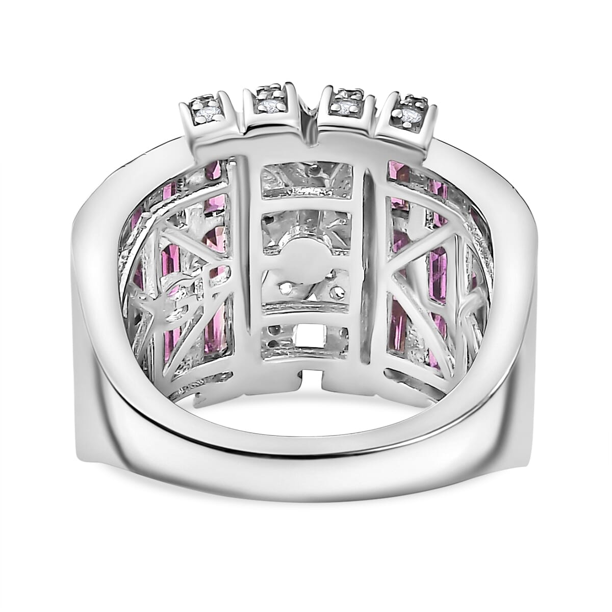 GP Royal Art Deco Collection Orissa Rhodolite Garnet and White Zircon 4.90 ctw Ring in Rhodium Over Sterling Silver (Size 6.0) image number 4