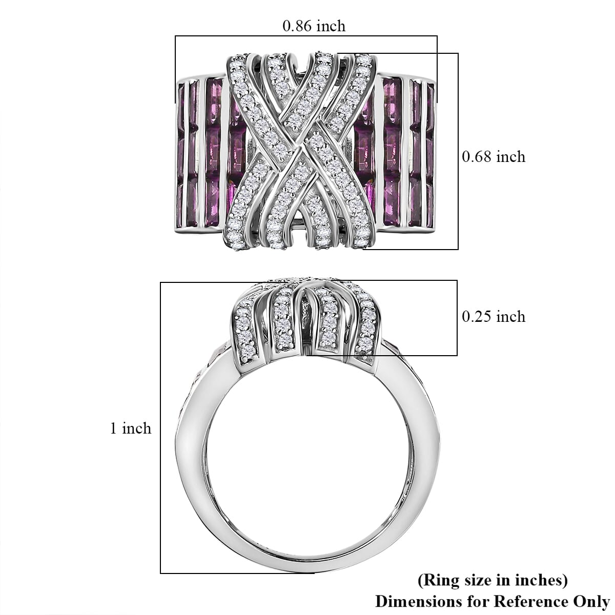 GP Royal Art Deco Collection Orissa Rhodolite Garnet and White Zircon 4.90 ctw Ring in Rhodium Over Sterling Silver (Size 6.0) image number 5