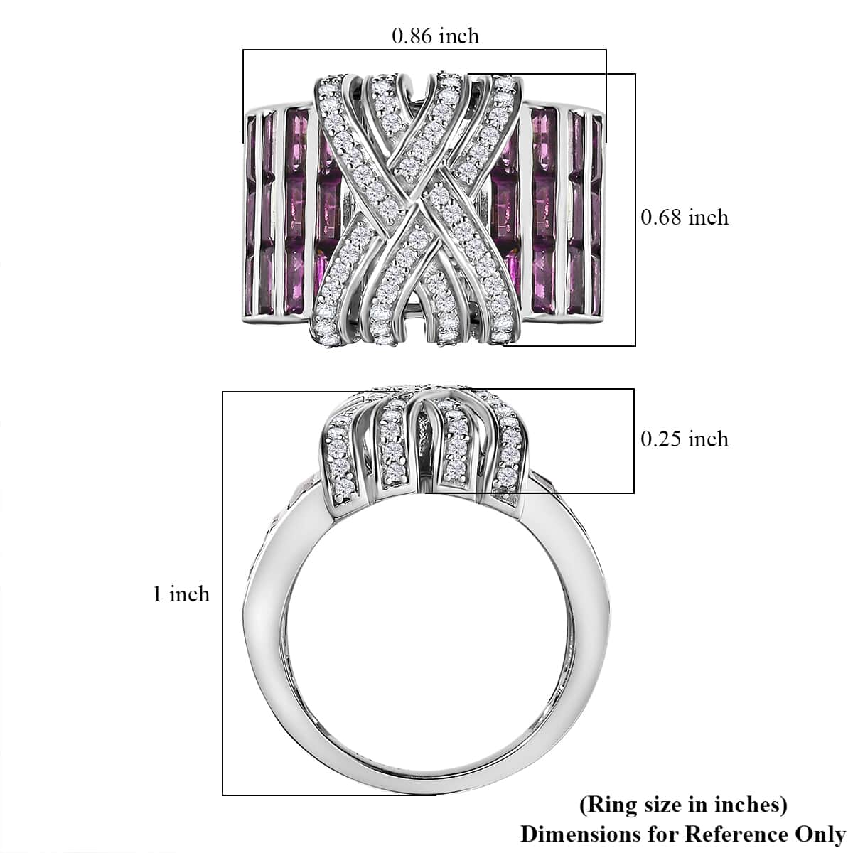 GP Royal Art Deco Collection Orissa Rhodolite Garnet and White Zircon 4.90 ctw Ring in Rhodium Over Sterling Silver (Size 7.0) image number 5