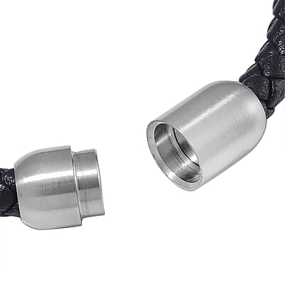 Terahertz Beaded and Leather Cord Men's Bracelet in Stainless Steel (8.50 In) 50.00 ctw
