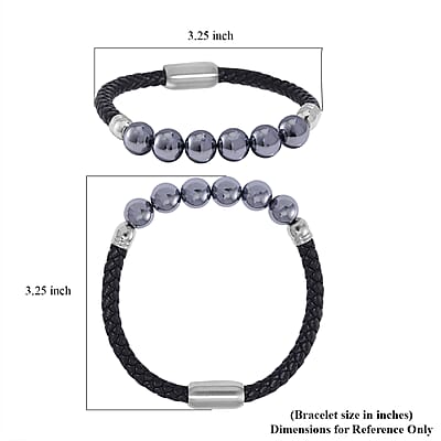 Terahertz Beaded and Leather Cord Men's Bracelet in Stainless Steel (8.50 In) 50.00 ctw