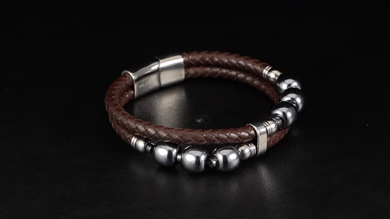 Terahertz and Leather Cord Men's Bracelet in Stainless Steel (8.50 In) 100.00 ctw