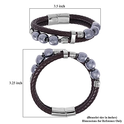 Terahertz and Leather Cord Men's Bracelet in Stainless Steel (8.50 In) 100.00 ctw