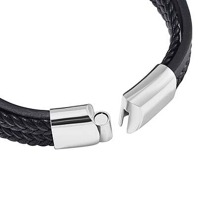 Terahertz Beaded and Leather Cord Men's Bracelet 50.00 ctw