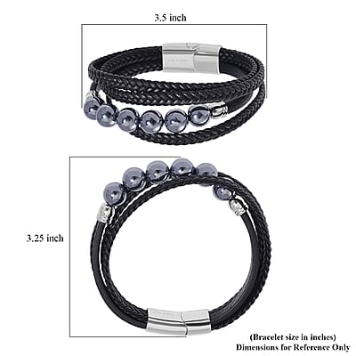Terahertz Beaded and Leather Cord Men's Bracelet 50.00 ctw