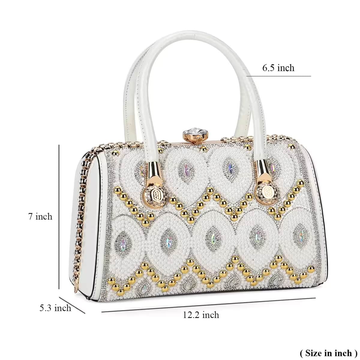 Miggie D Silver Crystal and Pearl Faux Leather Tote Bag with Handle Drop image number 5