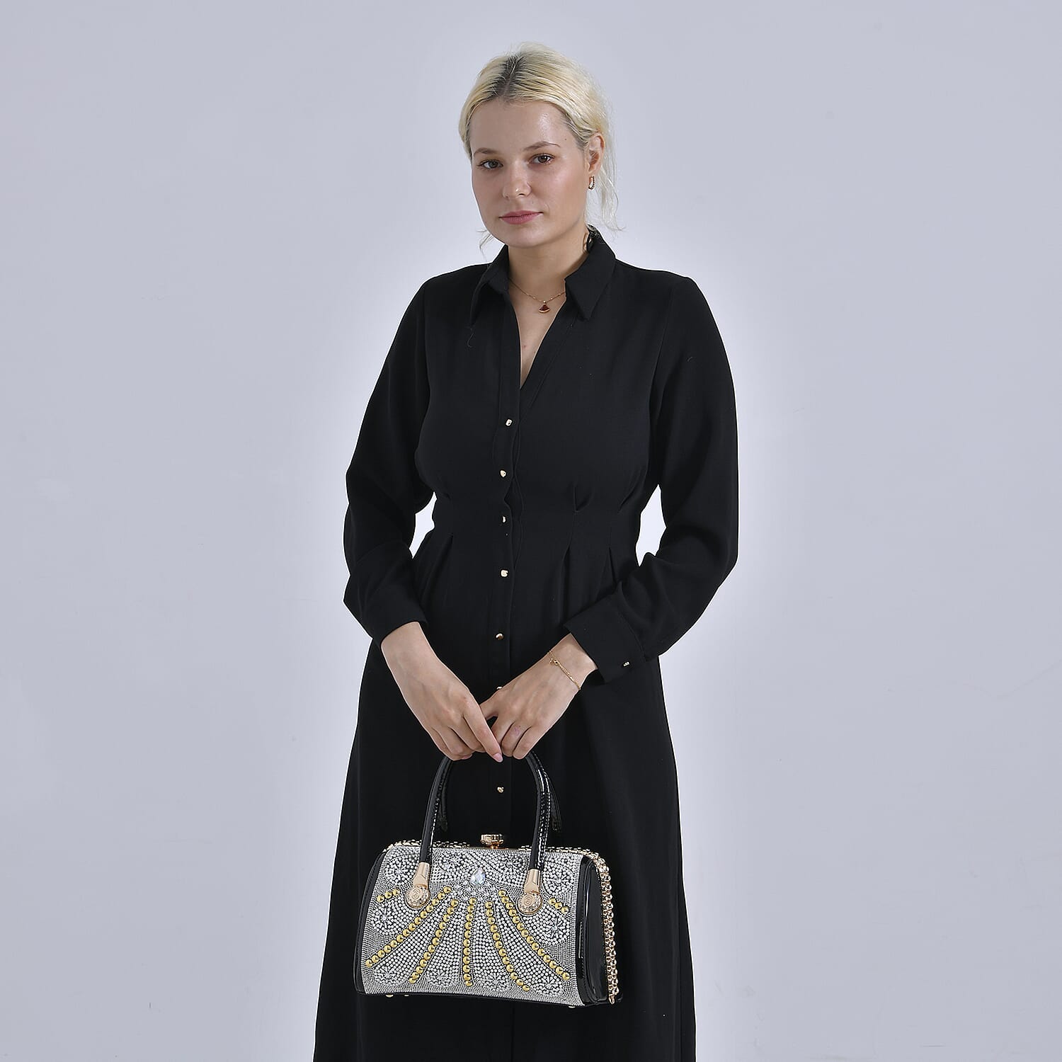 Crystal and Pearl Faux Leather Tote Bag