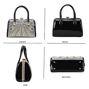 Crystal and Pearl Faux Leather Tote Bag