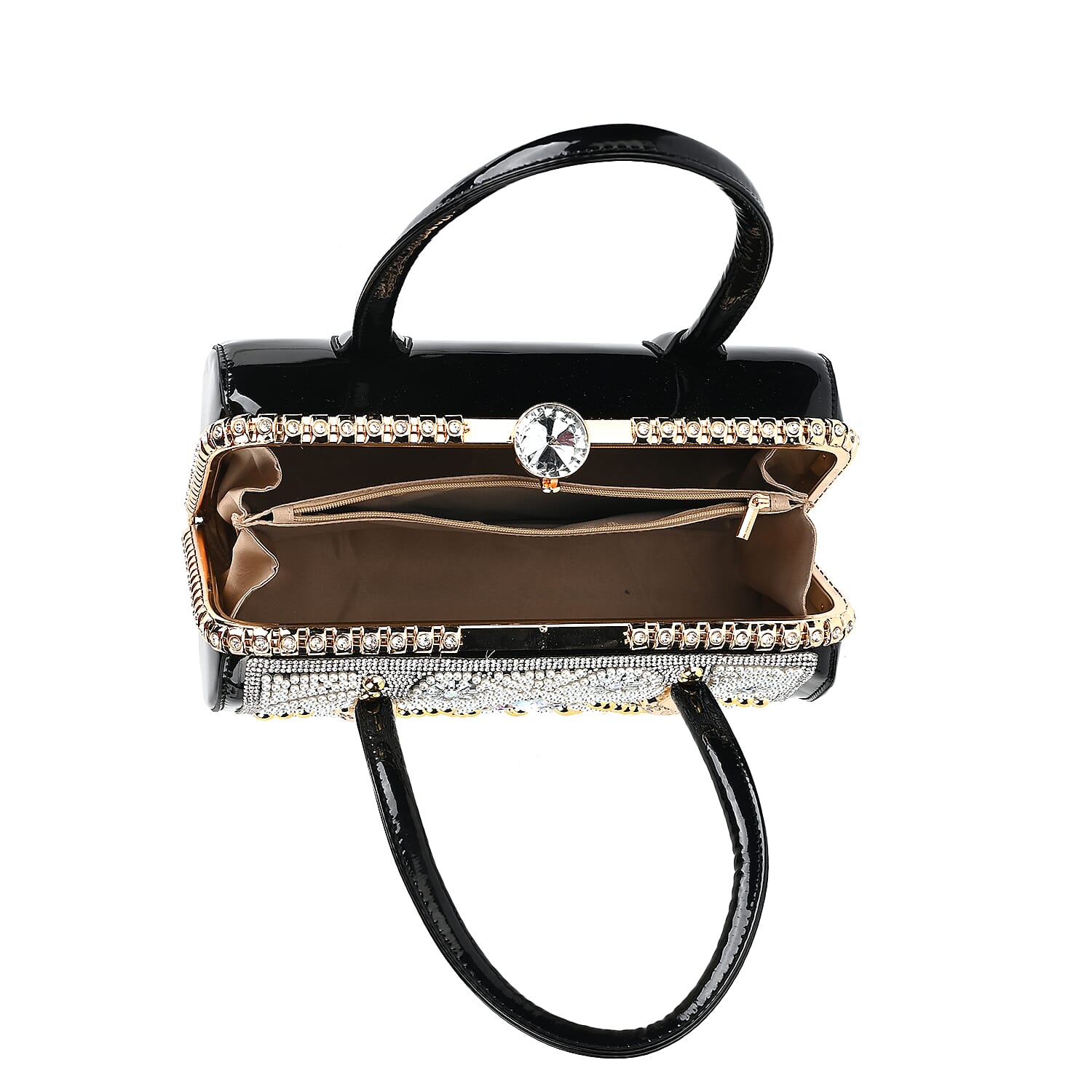 Crystal and Pearl Faux Leather Tote Bag