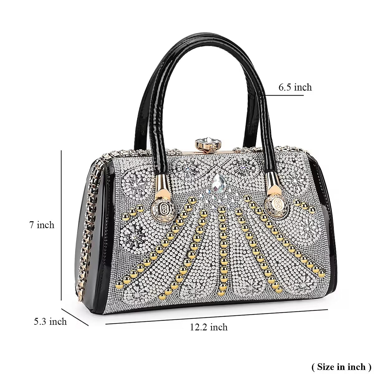 Crystal and Pearl Faux Leather Tote Bag