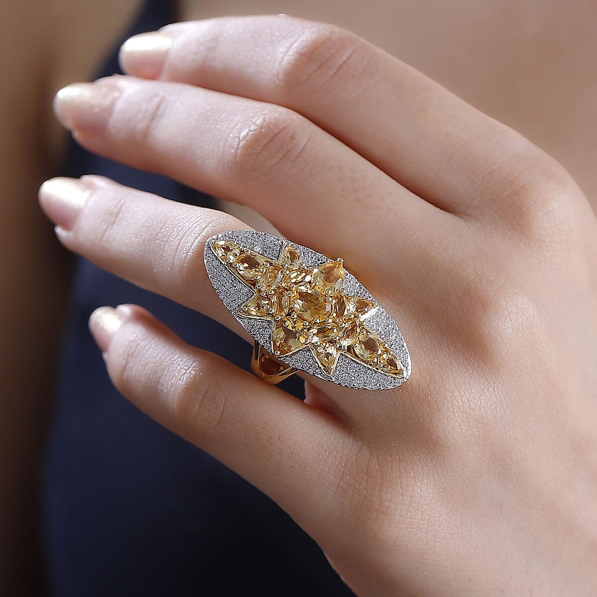 GP Brazilian Citrine, White Zircon Ring in 18K Vermeil YG Over Sterling Silver (Size 10.0) 6.50 ctw image number 2