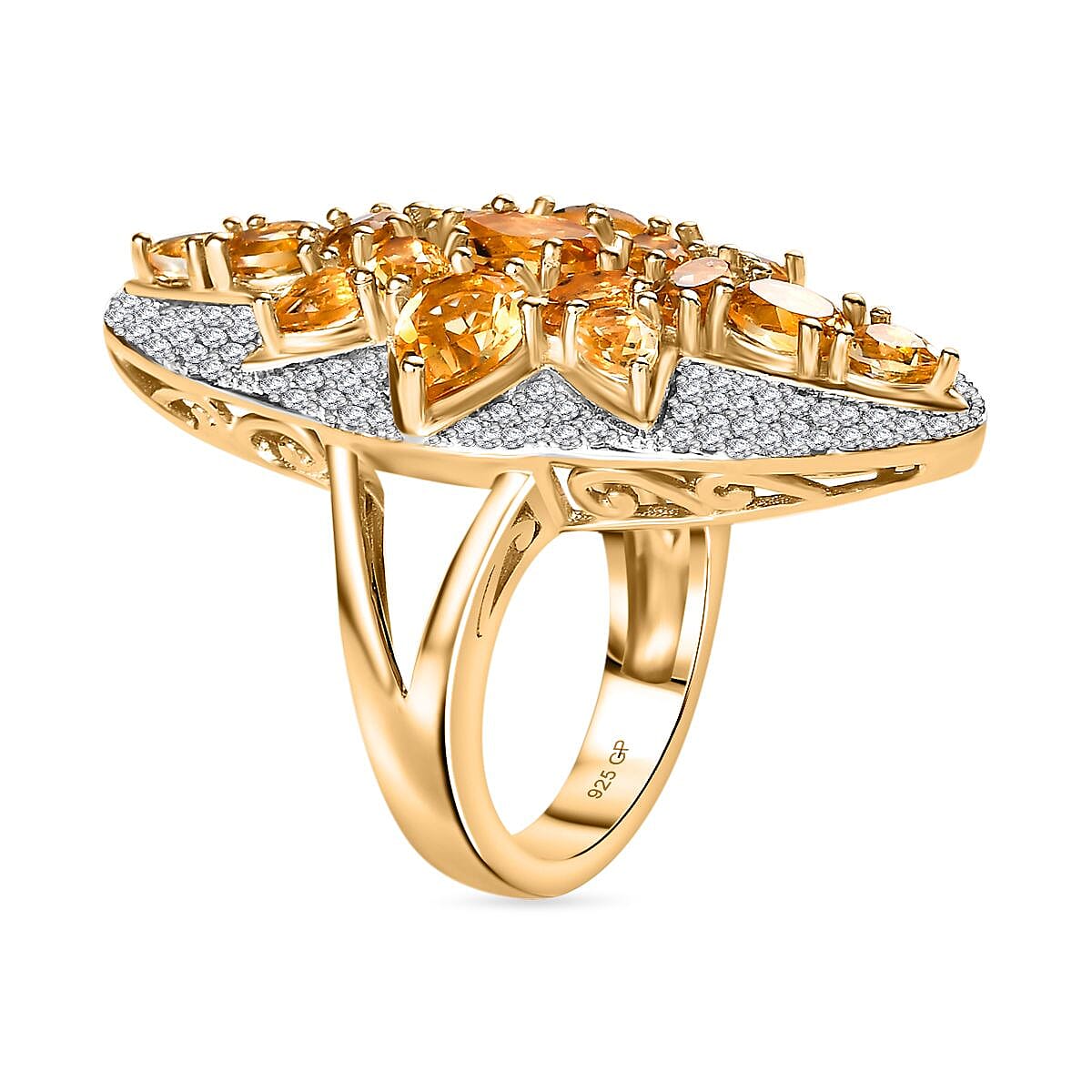 GP Brazilian Citrine, White Zircon Ring in 18K Vermeil YG Over Sterling Silver (Size 10.0) 6.50 ctw image number 3