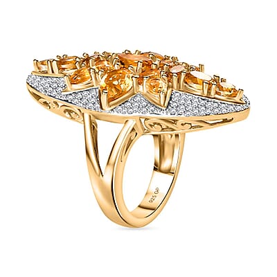 GP Celestial Dream Collection Brazilian Citrine and White Zircon 6.50 ctw Ring in 18K Vermeil Yellow Gold Over Sterling Silver (Size 10.0)