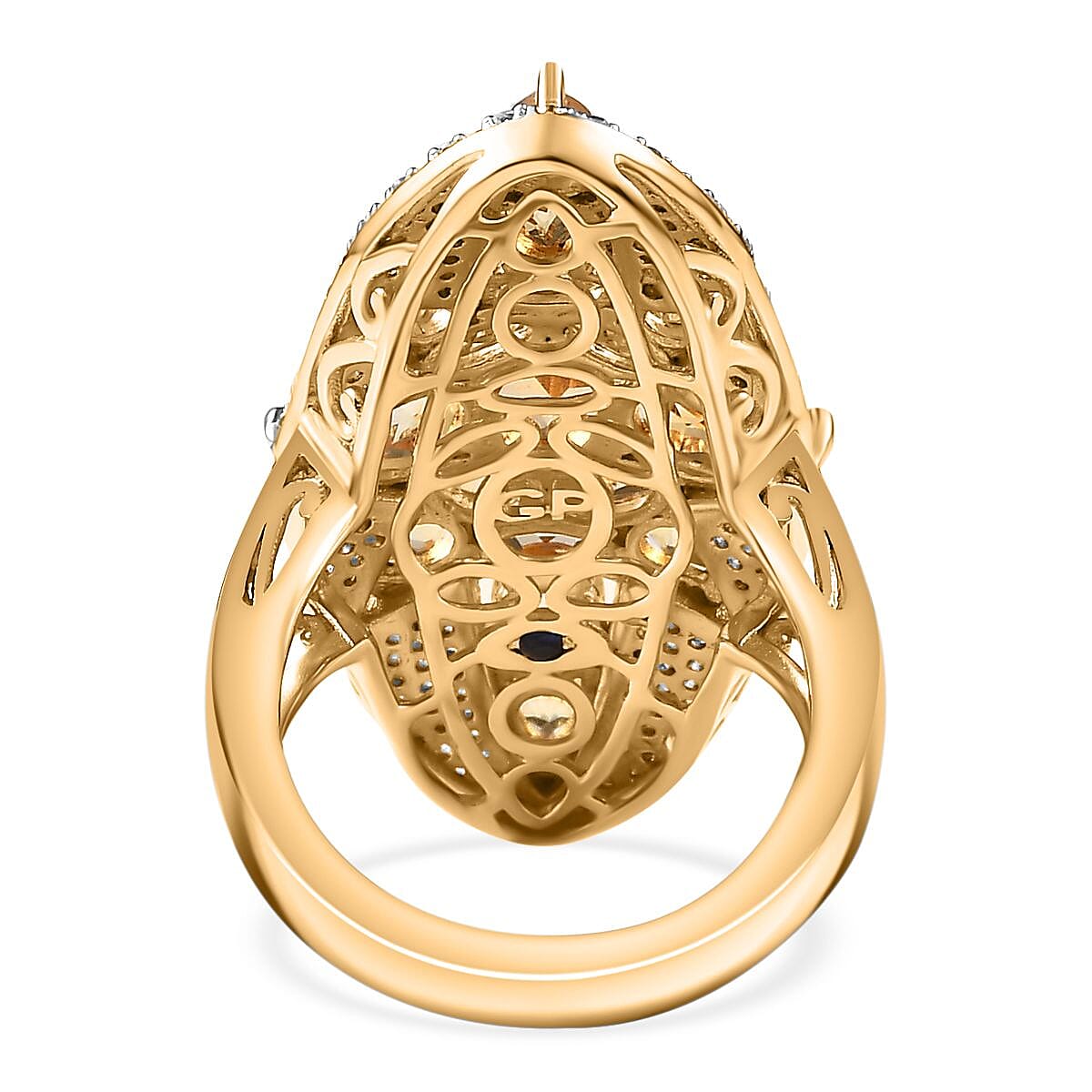 GP Brazilian Citrine, White Zircon Ring in 18K Vermeil YG Over Sterling Silver (Size 10.0) 6.50 ctw image number 4