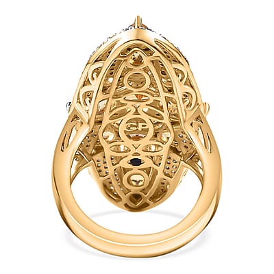 GP Celestial Dream Collection Brazilian Citrine and White Zircon 6.50 ctw Ring in 18K Vermeil Yellow Gold Over Sterling Silver (Size 10.0)