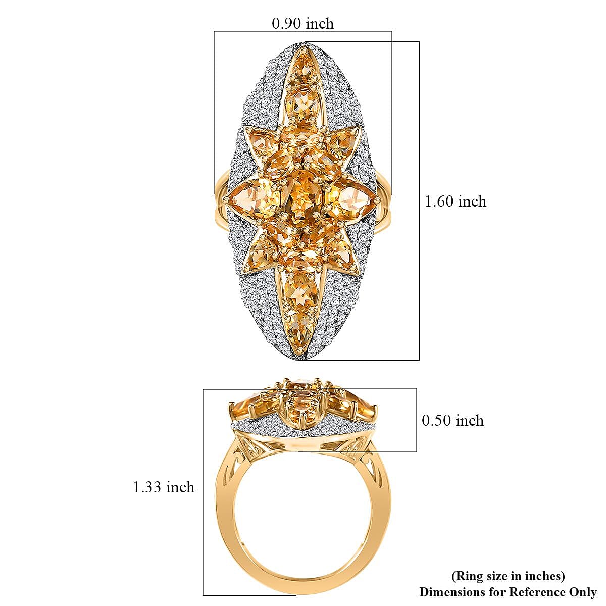 GP Celestial Dream Collection Brazilian Citrine and White Zircon 6.50 ctw Ring in 18K Vermeil Yellow Gold Over Sterling Silver (Size 10.0)