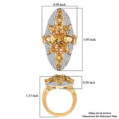GP Celestial Dream Collection Brazilian Citrine and White Zircon 6.50 ctw Ring in 18K Vermeil Yellow Gold Over Sterling Silver (Size 10.0)