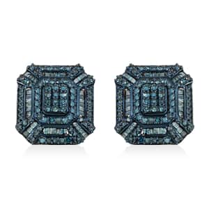 Blue Diamond 1.50 ctw Earrings in Platinum Over Sterling Silver 