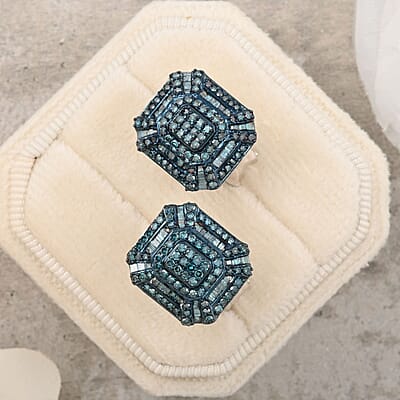 Blue Diamond 1.50 ctw Earrings in Platinum Over Sterling Silver 