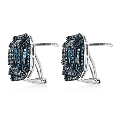 Blue Diamond 1.50 ctw Earrings in Platinum Over Sterling Silver 