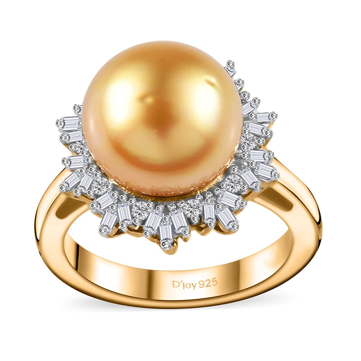 South Sea Golden Pearl 9-11mm and Diamond 0.30 ctw Sunburst Ring in 18K Vermeil Yellow Gold Over Sterling Silver (Size 10.0) image number 0