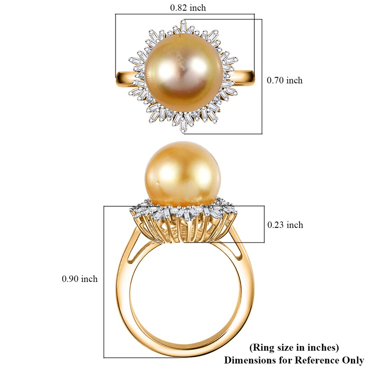 South Sea Golden Pearl 9-11mm and Diamond 0.30 ctw Sunburst Ring in 18K Vermeil Yellow Gold Over Sterling Silver (Size 10.0) image number 5