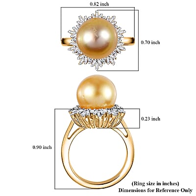 D'Joy South Sea Golden Pearl 9-11mm and Diamond 0.30 ctw Sunburst Ring in 18K Vermeil Yellow Gold Over Sterling Silver (Size 10.0)