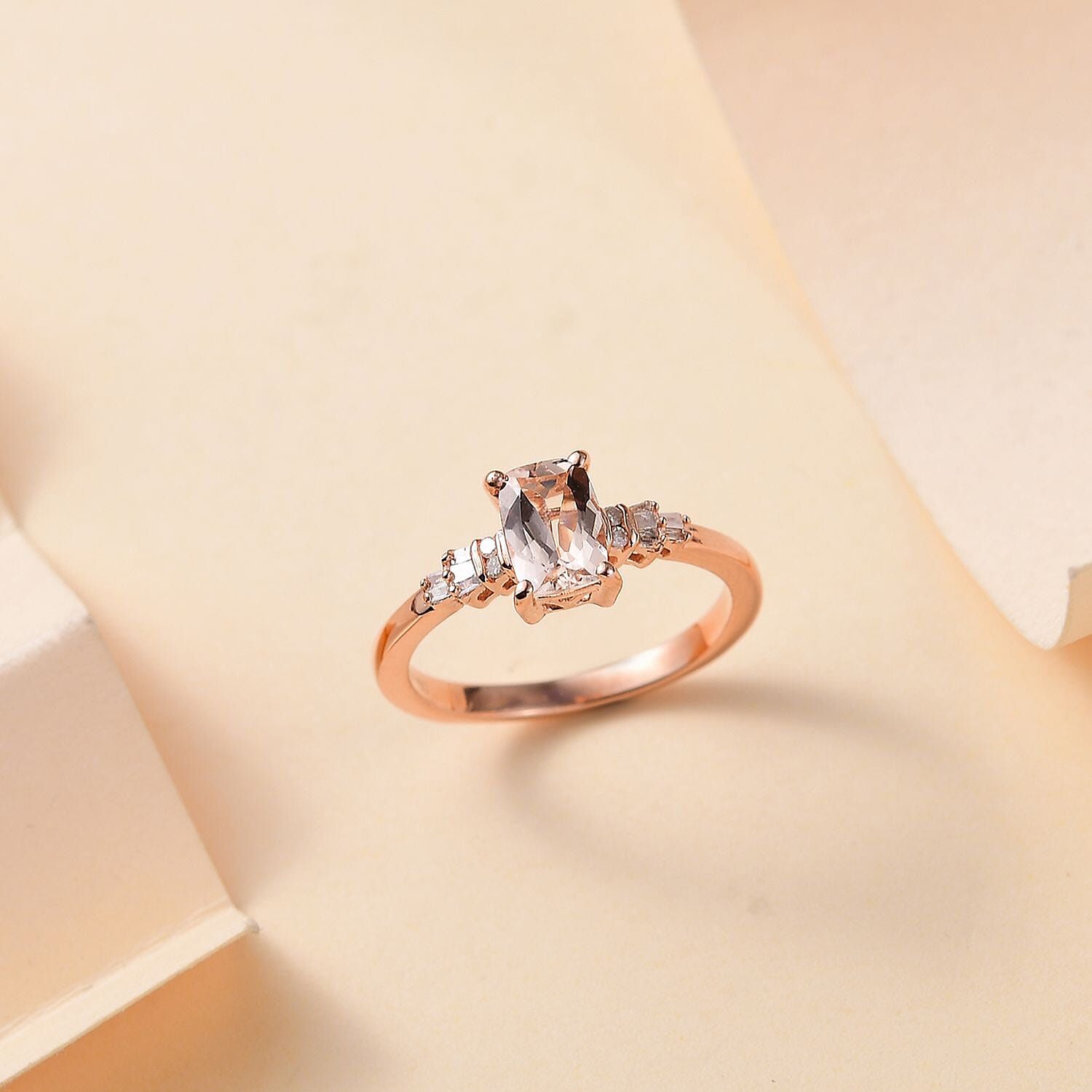 Premium Marropino Morganite and Diamond 0.90 ctw Ballerina Ring in 18K Vermeil Rose Gold Over Sterling Silver (Size 10.0)