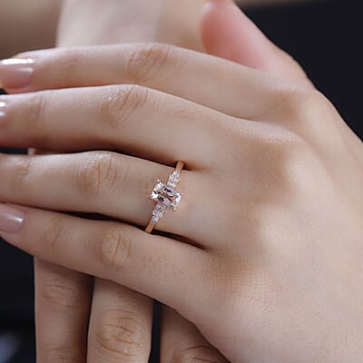 Premium Marropino Morganite and Diamond 0.90 ctw Ballerina Ring in 18K Vermeil Rose Gold Over Sterling Silver (Size 10.0)