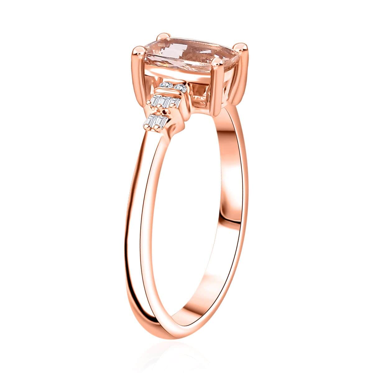 Premium Marropino Morganite, Diamond Ballerina Ring in 18K Vermeil RG Over Sterling Silver (Size 10.0) 0.90 ctw image number 3