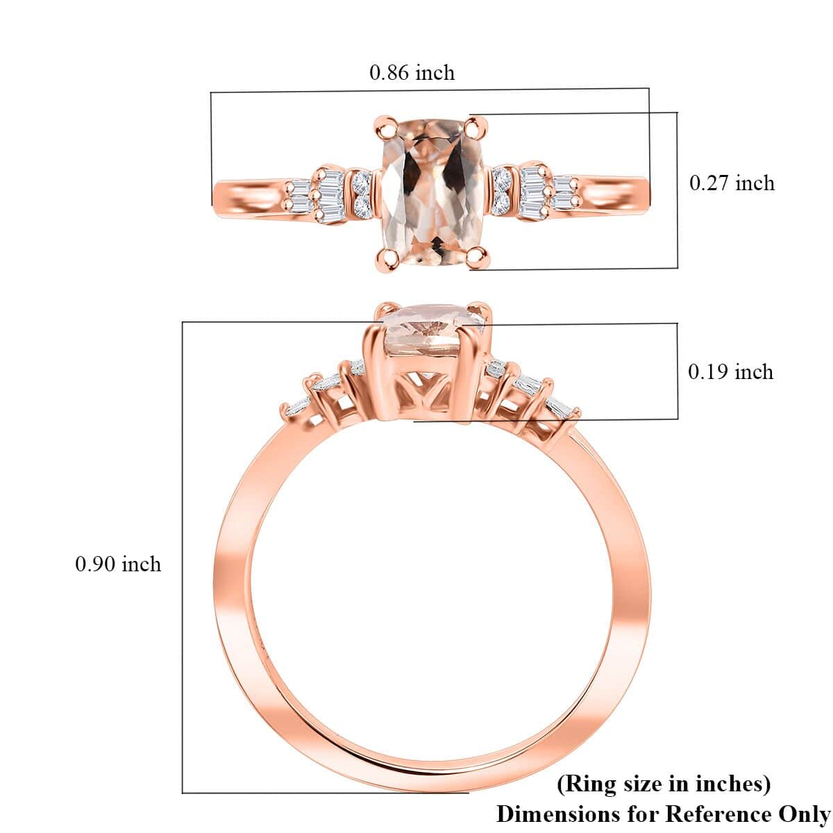 Premium Marropino Morganite, Diamond Ballerina Ring in 18K Vermeil RG Over Sterling Silver (Size 10.0) 0.90 ctw image number 5