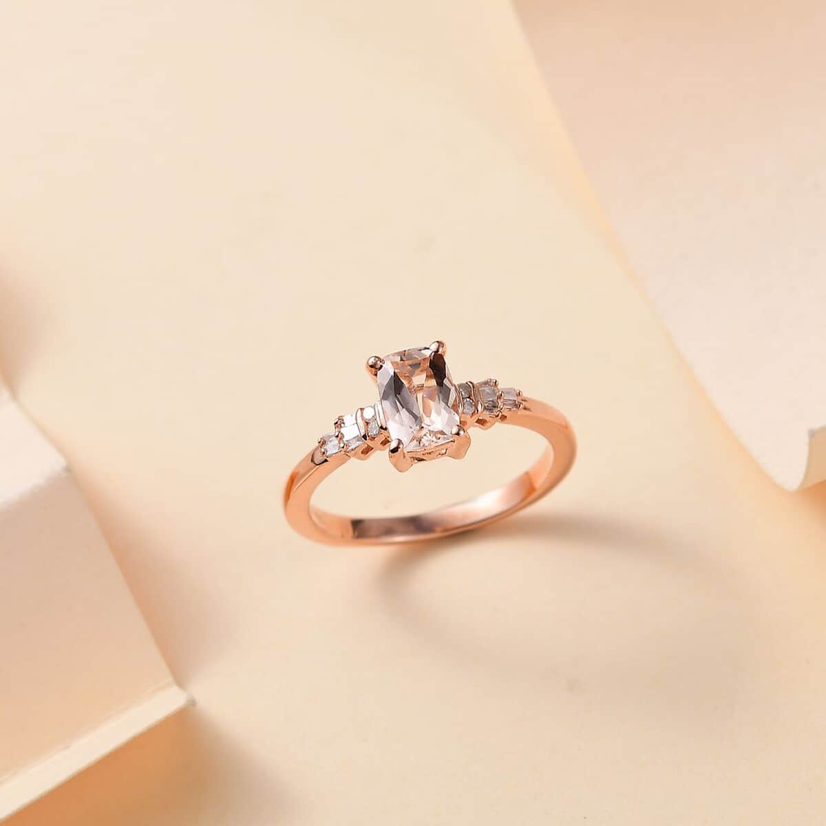 Premium Marropino Morganite and Diamond 0.90 ctw Ballerina Ring in 18K Vermeil Rose Gold Over Sterling Silver (Size 7.0) image number 1