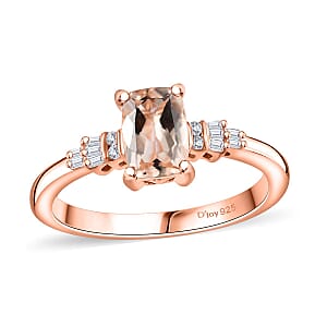 Premium Marropino Morganite and Diamond 0.90 ctw Ballerina Ring in 18K Vermeil Rose Gold Over Sterling Silver (Size 8.0)