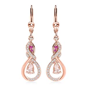 Premium Marropino Morganite and Multi Gemstone 1.30 ctw Infinity Love Earrings in 18K Vermeil Rose Gold Over Sterling Silver