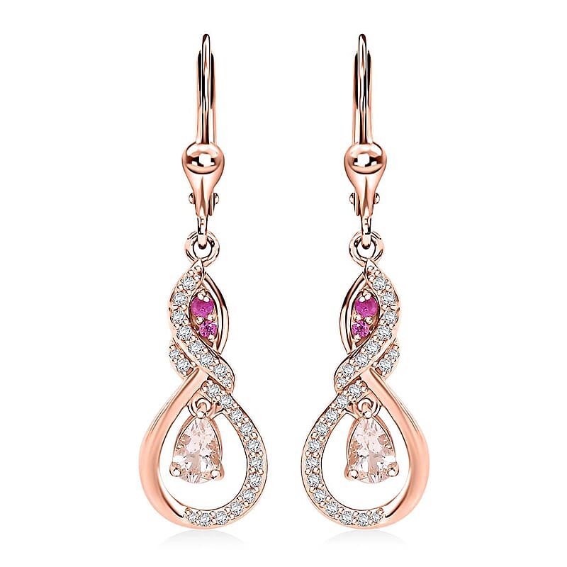 D'Joy Premium Marropino Morganite and Multi Gemstone 1.30 ctw Infinity Love Earrings in 18K Vermeil Rose Gold Over Sterling Silver