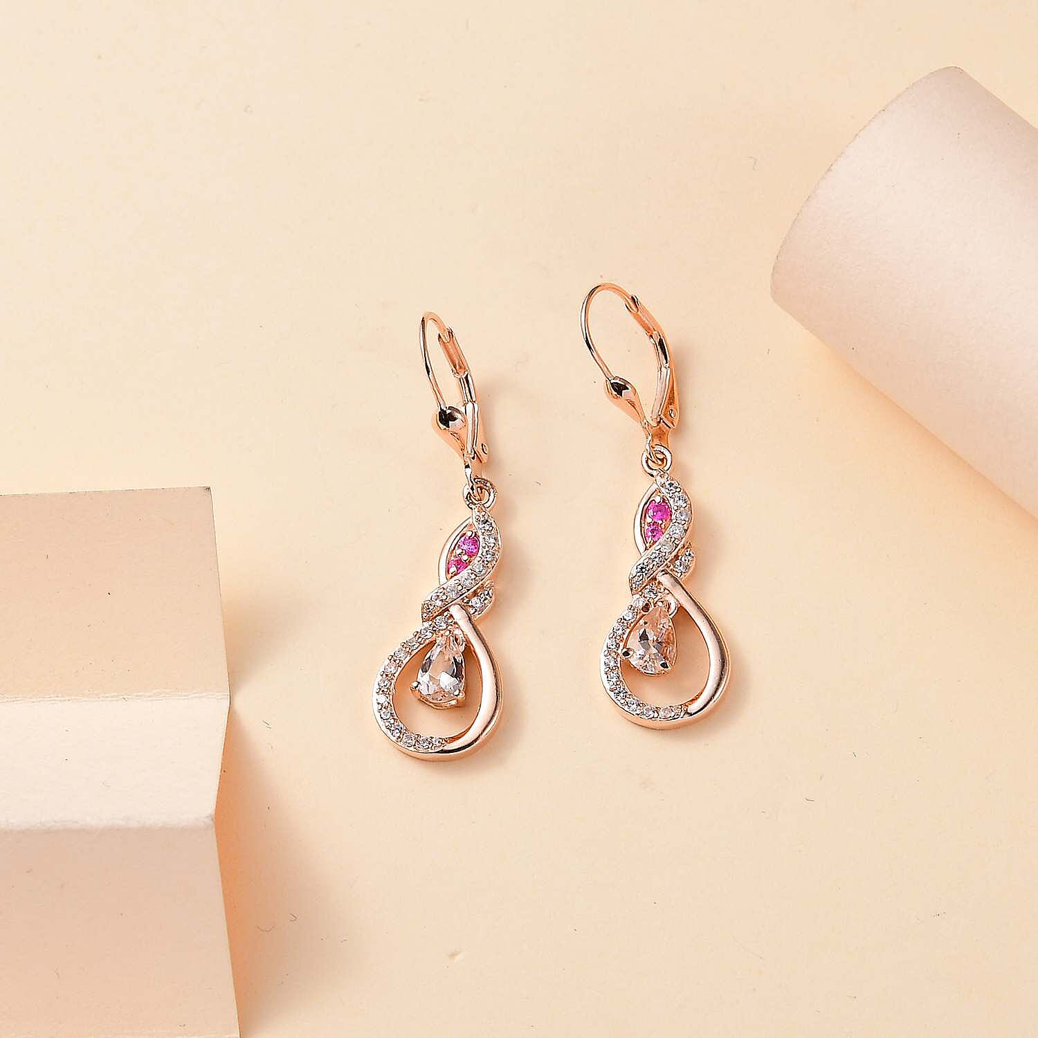 D'Joy Premium Marropino Morganite and Multi Gemstone 1.30 ctw Infinity Love Earrings in 18K Vermeil Rose Gold Over Sterling Silver