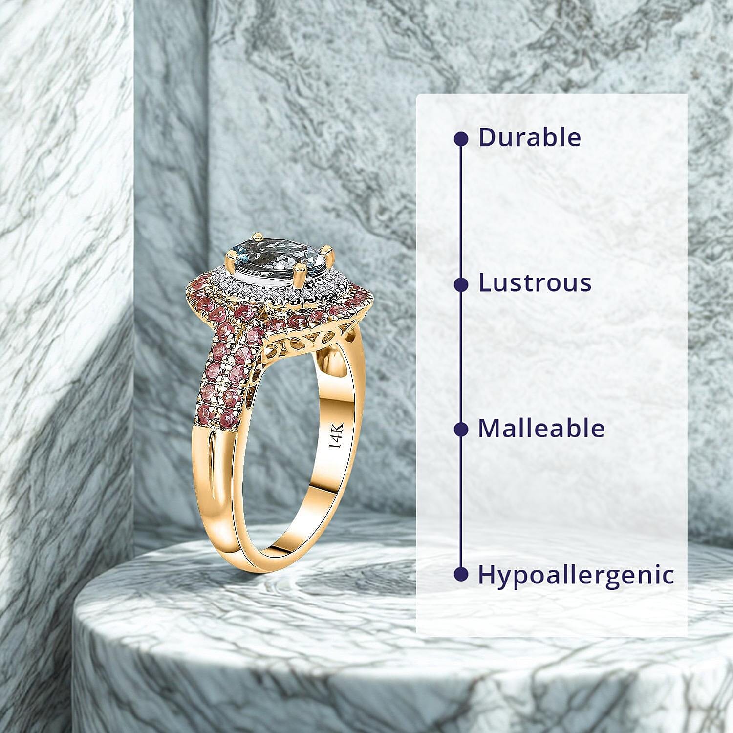 Certified & Appraised Luxoro AAA Santa Maria Aquamarine, Mahenge Spinel and I2 Diamond 2.05 ctw Double Halo Ring in 14K Yellow Gold (Size 6.0) 5.05 Grams