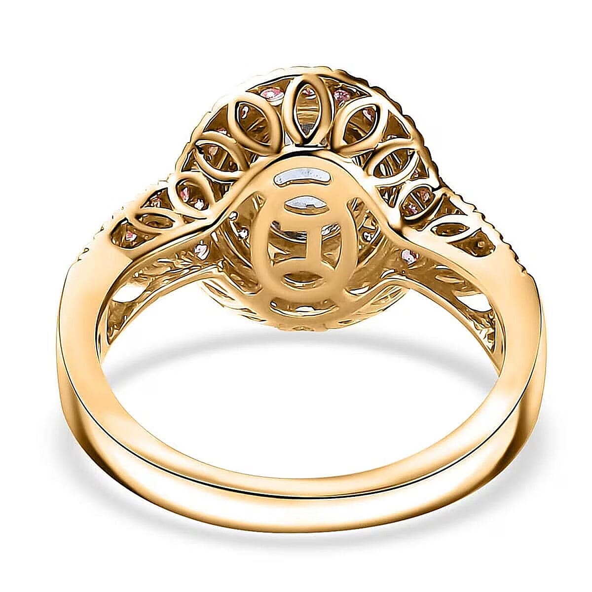 Certified & Appraised Luxoro AAA Santa Maria Aquamarine, Mahenge Spinel and I2 Diamond 2.05 ctw Double Halo Ring in 14K Yellow Gold (Size 6.0) 5.05 Grams image number 6