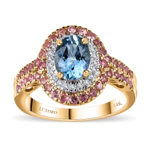 Certified & Appraised Luxoro 14K Yellow Gold AAA Santa Maria Aquamarine, Mahenge Spinel, Diamond (I2) Double Halo Ring (Size 6.0) (5.05 g) 2.05 ctw