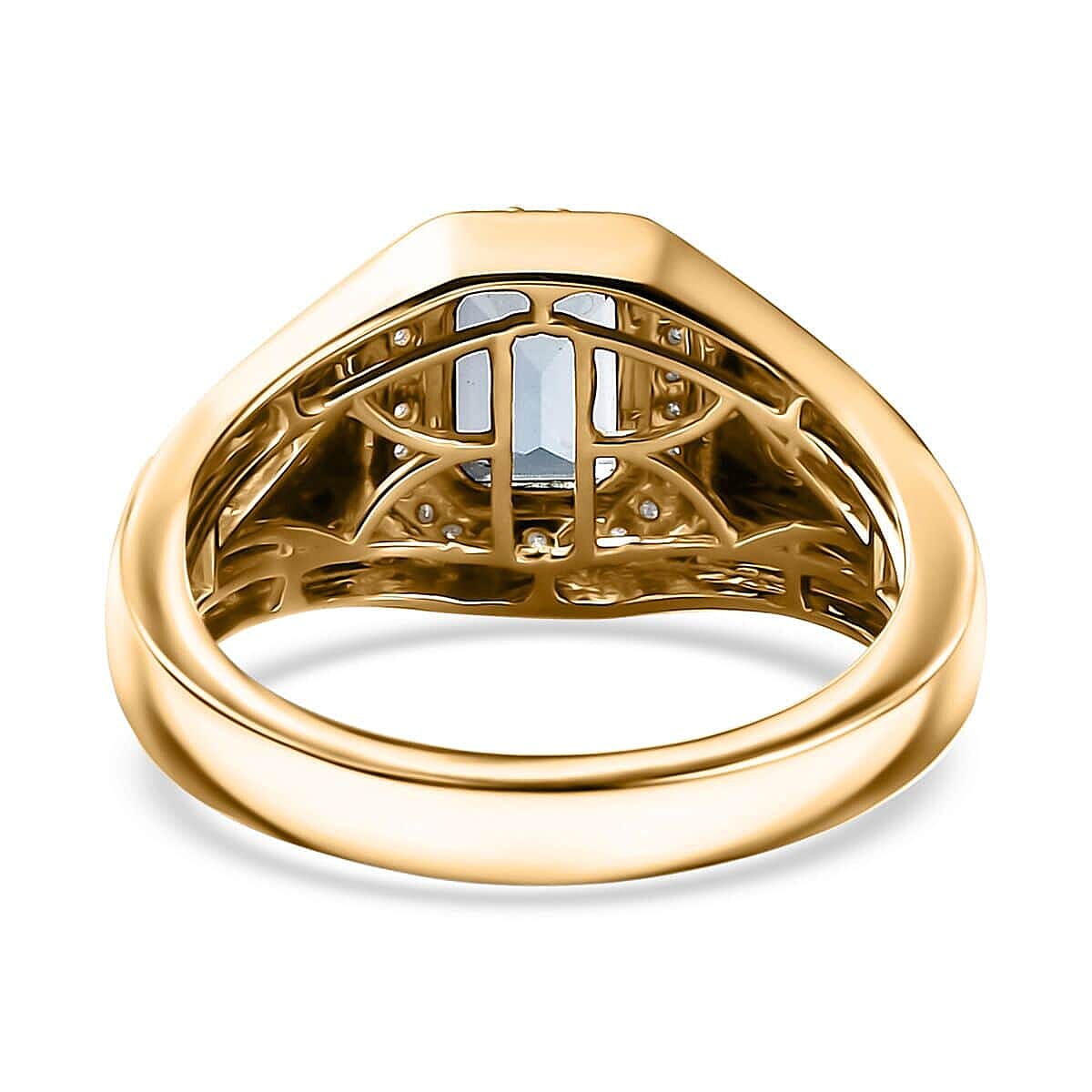 Certified & Appraised Luxoro AAA Santa Maria Aquamarine and I2 Diamond 1.10 ctw Men's Ring in 14K Yellow Gold (Size 10.0) 6.10 Grams