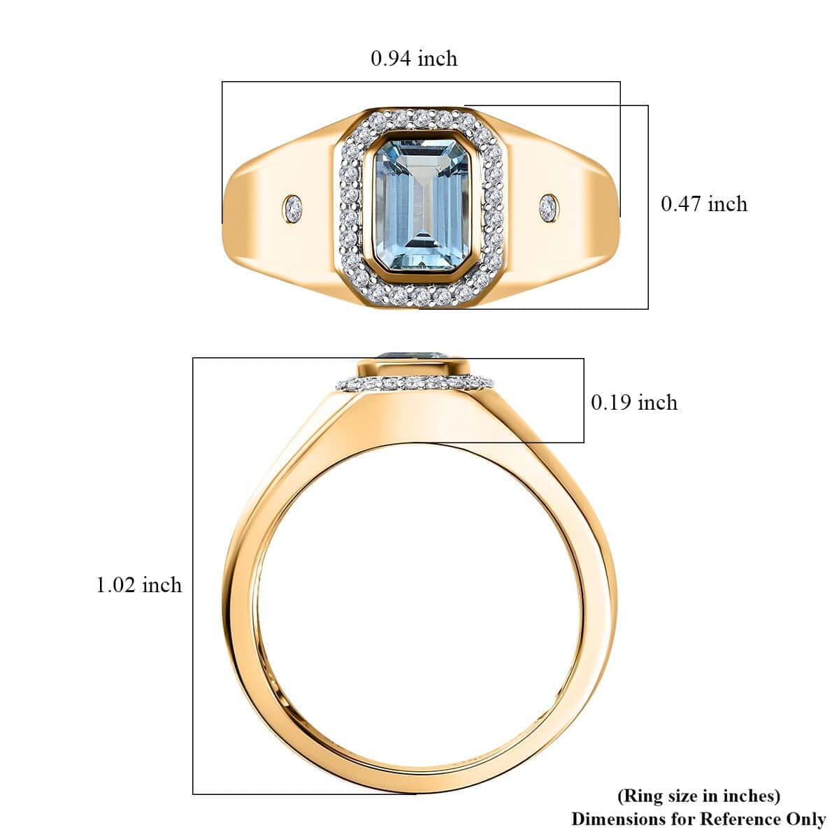 Certified & Appraised Luxoro AAA Santa Maria Aquamarine and I2 Diamond 1.10 ctw Men's Ring in 14K Yellow Gold (Size 10.0) 6.10 Grams image number 5