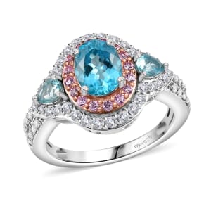 D'Joy Betroka Blue Apatite and Multi Gemstone 2.75 ctw Ring in Rhodium Over Sterling Silver (Size 10.0)