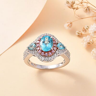 D'Joy Betroka Blue Apatite and Multi Gemstone 2.75 ctw Ring in Rhodium Over Sterling Silver (Size 10.0)