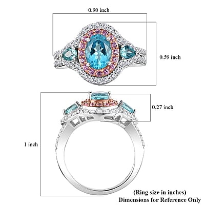 D'Joy Betroka Blue Apatite and Multi Gemstone 2.75 ctw Ring in Rhodium Over Sterling Silver (Size 10.0)