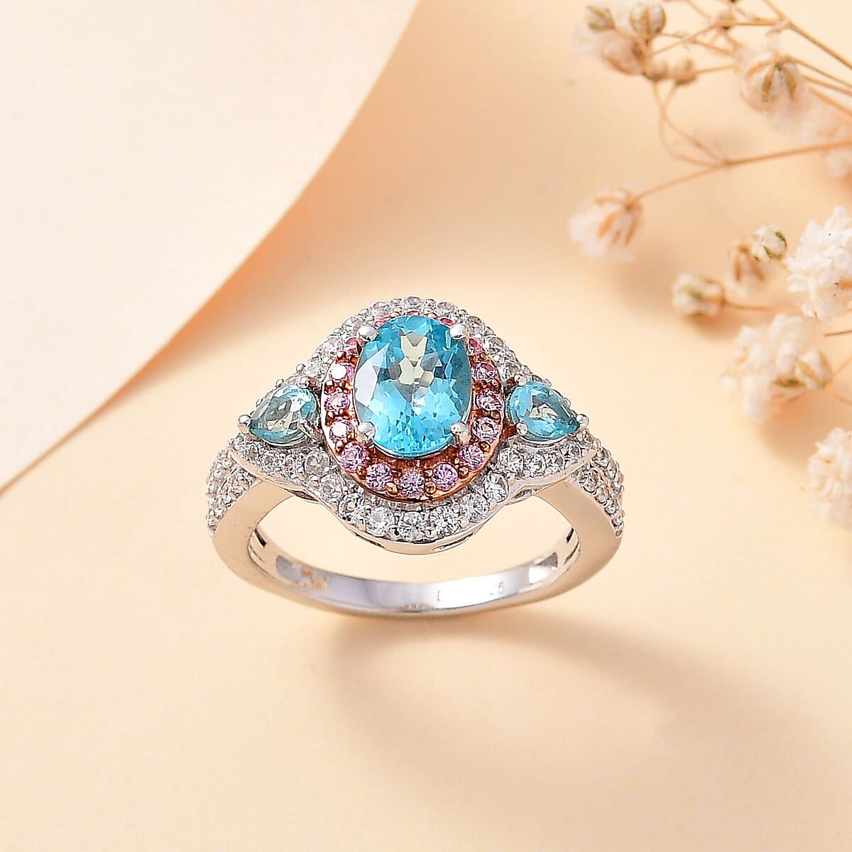 D'Joy Betroka Blue Apatite and Multi Gemstone 2.75 ctw Ring in Rhodium Over Sterling Silver (Size 5.0) image number 1