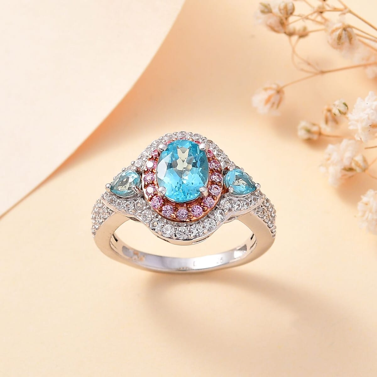 D'Joy Betroka Blue Apatite and Multi Gemstone 2.75 ctw Ring in Rhodium Over Sterling Silver (Size 9.0) image number 1